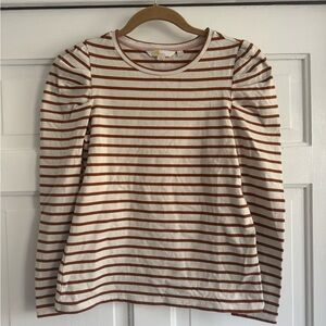Boden Cream and Brown Striped Puff Long Sleeve Tee